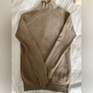 Cashmere Blend Tan Long Sleeve Funnel Mock Turtleneck Sweater Ribbed Knit
